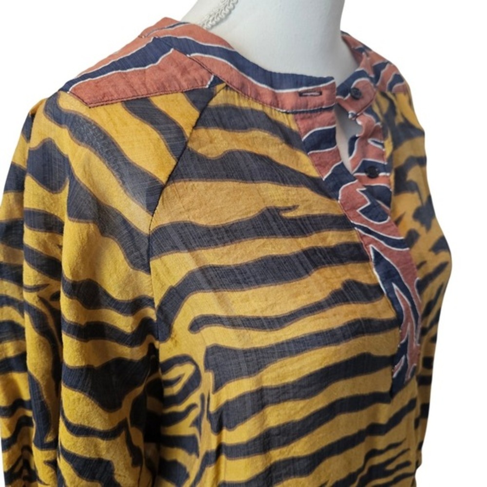 BURU Tiger Animal Print Cinch Hem Blouse – Large Statement Top 3/4 Sleeve‎ - Picture 8 of 12